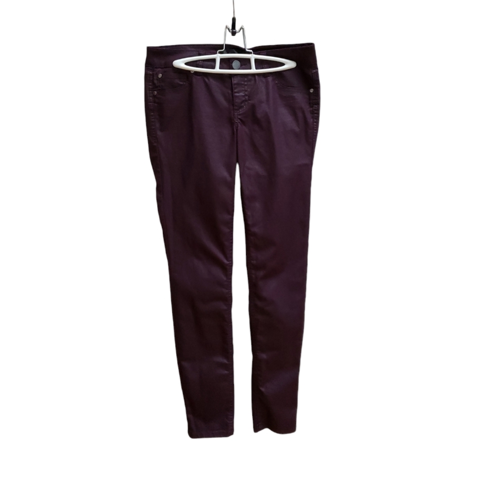 Womens Jeans Size 5 Burgundy Skinny Tappered Leg Mid Rise Coated
